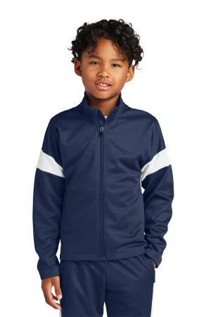 Sport-Tek Youth Moisture Wicking Travel Full Zip Jacket - True Navy Blue/White