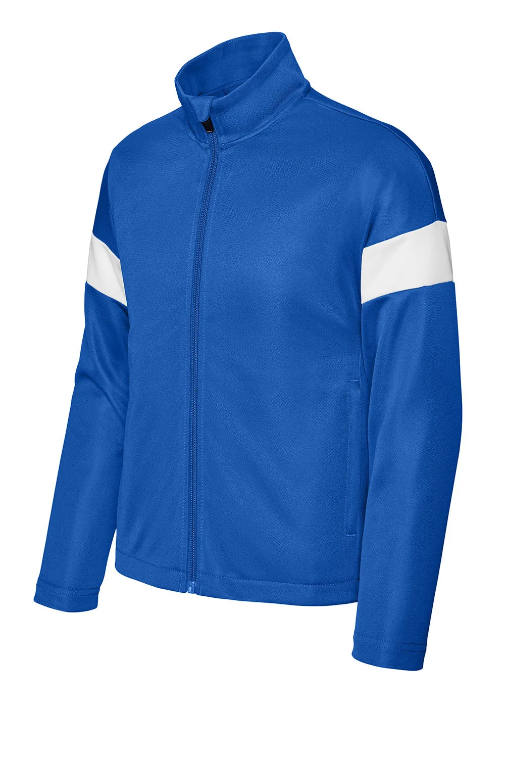 Sport-Tek Youth Moisture Wicking Travel Full Zip Jacket - True Royal Blue/White