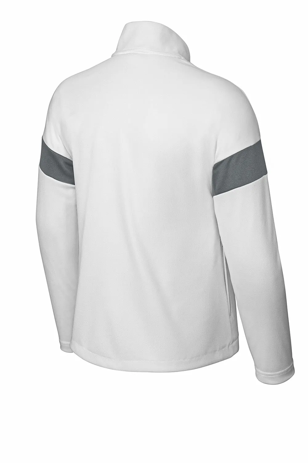 Sport-Tek Youth Moisture Wicking Travel Full Zip Jacket - White/Iron Grey