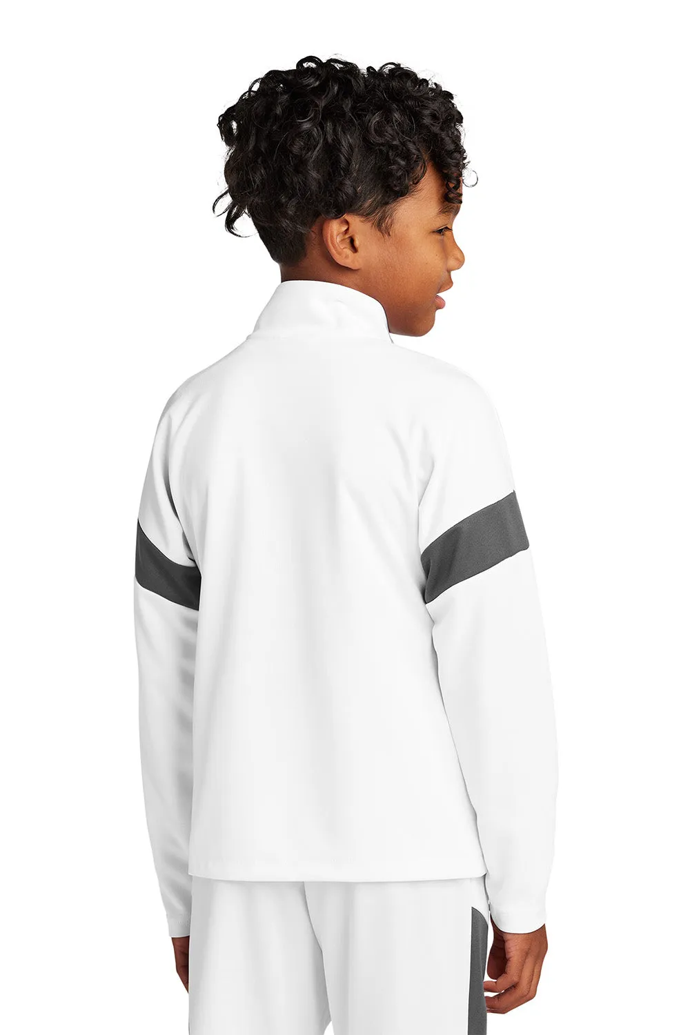 Sport-Tek Youth Moisture Wicking Travel Full Zip Jacket - White/Iron Grey