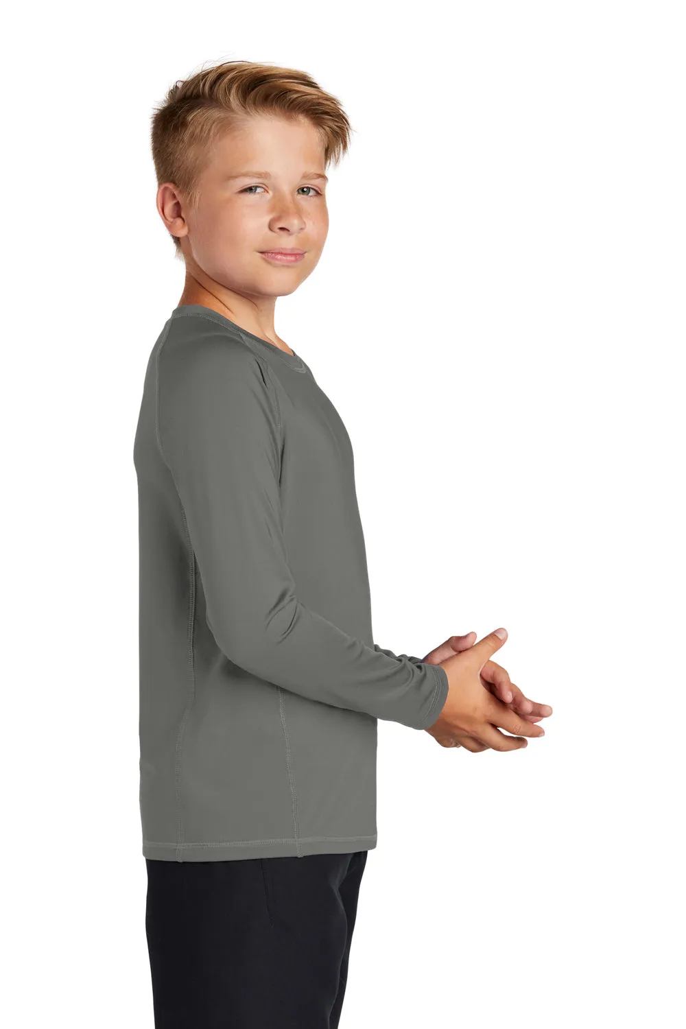 Sport-Tek Youth Rashguard Moisture Wicking Long Sleeve Crewneck T-Shirt - Dark Smoke Grey Clothing Sport-Tek