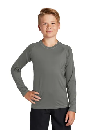 Sport-Tek Youth Rashguard Moisture Wicking Long Sleeve Crewneck T-Shirt - Dark Smoke Grey Clothing Sport-Tek