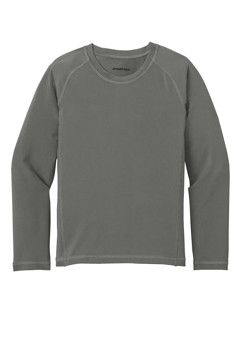 Sport-Tek Youth Rashguard Moisture Wicking Long Sleeve Crewneck T-Shirt - Dark Smoke Grey Clothing Sport-Tek
