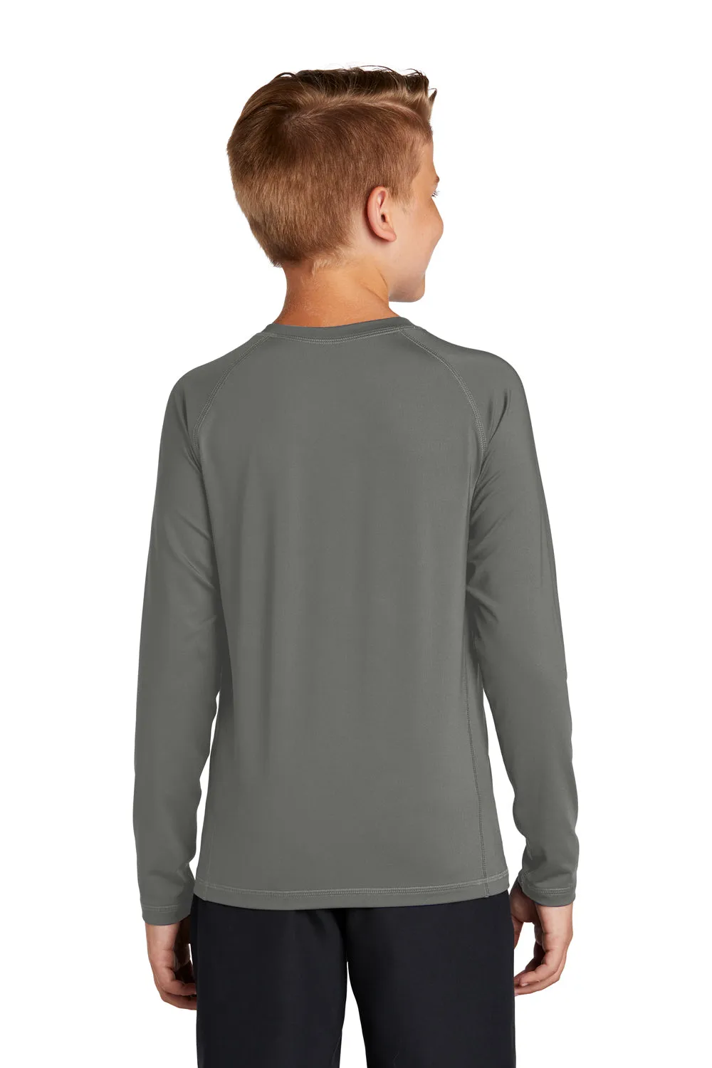 Sport-Tek Youth Rashguard Moisture Wicking Long Sleeve Crewneck T-Shirt - Dark Smoke Grey Clothing Sport-Tek