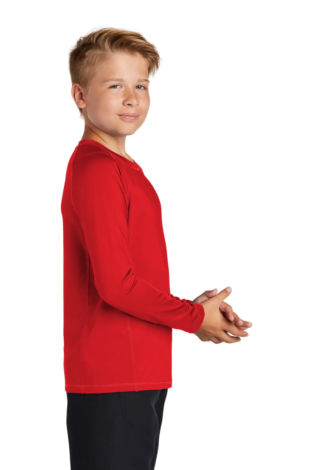 Sport-Tek Youth Rashguard Moisture Wicking Long Sleeve Crewneck T-Shirt - True Red - Closeout Clothing Sport-Tek
