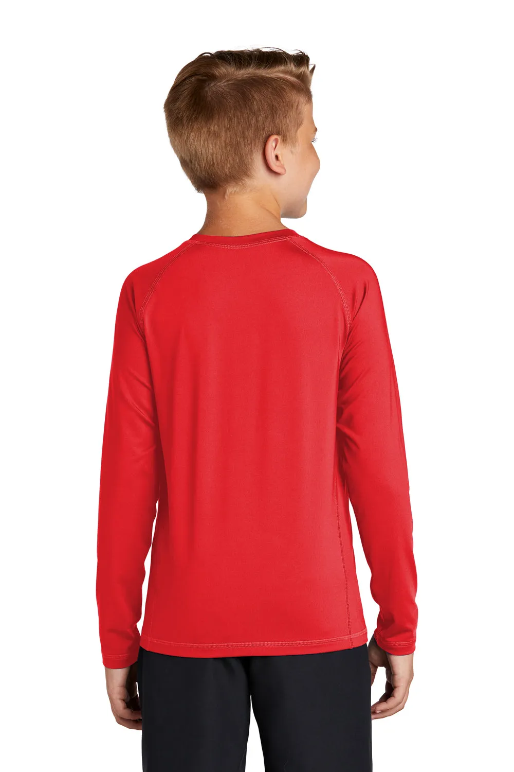 Sport-Tek Youth Rashguard Moisture Wicking Long Sleeve Crewneck T-Shirt - True Red - Closeout Clothing Sport-Tek