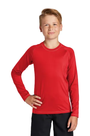 Sport-Tek Youth Rashguard Moisture Wicking Long Sleeve Crewneck T-Shirt - True Red - Closeout Clothing Sport-Tek