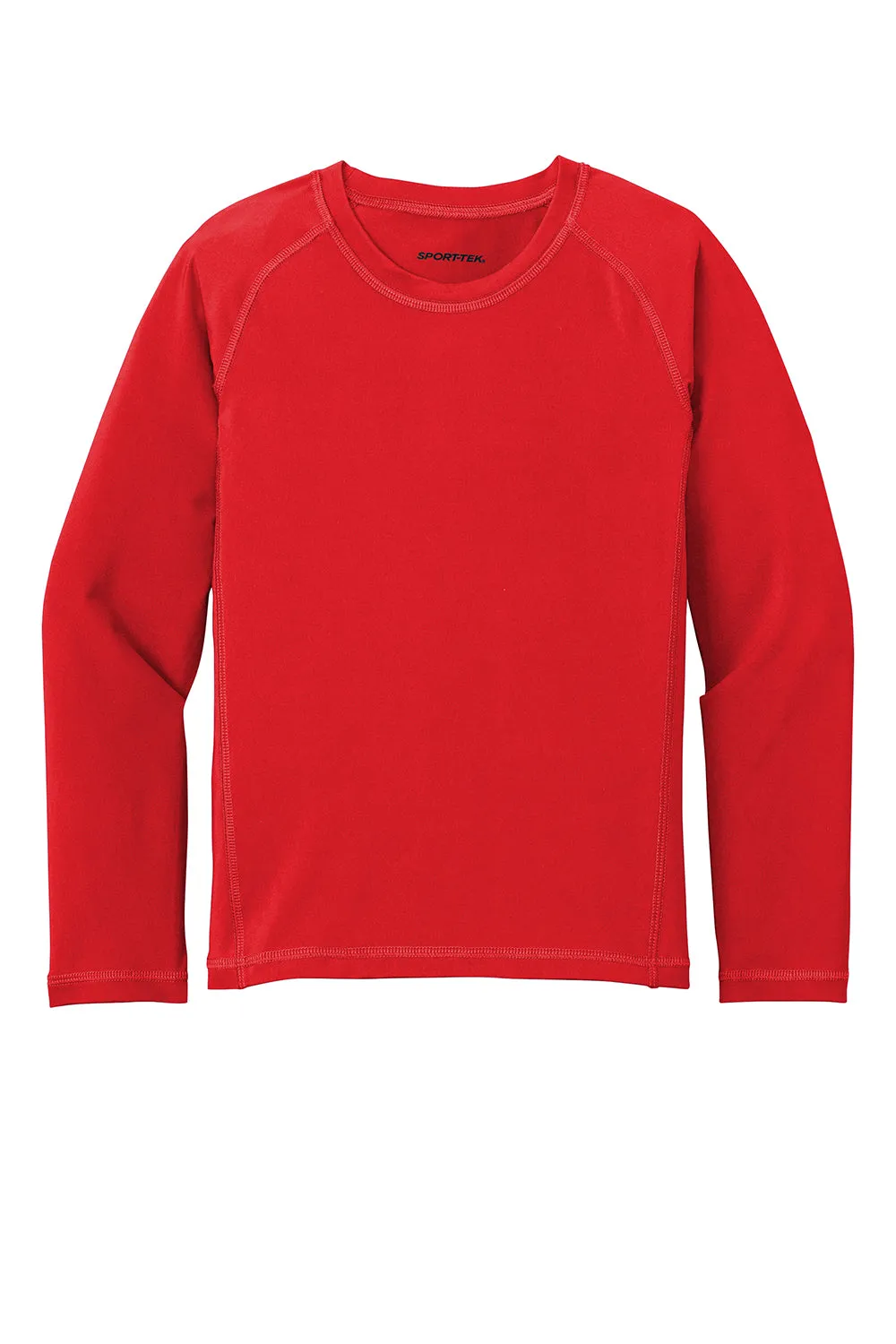 Sport-Tek Youth Rashguard Moisture Wicking Long Sleeve Crewneck T-Shirt - True Red - Closeout Clothing Sport-Tek