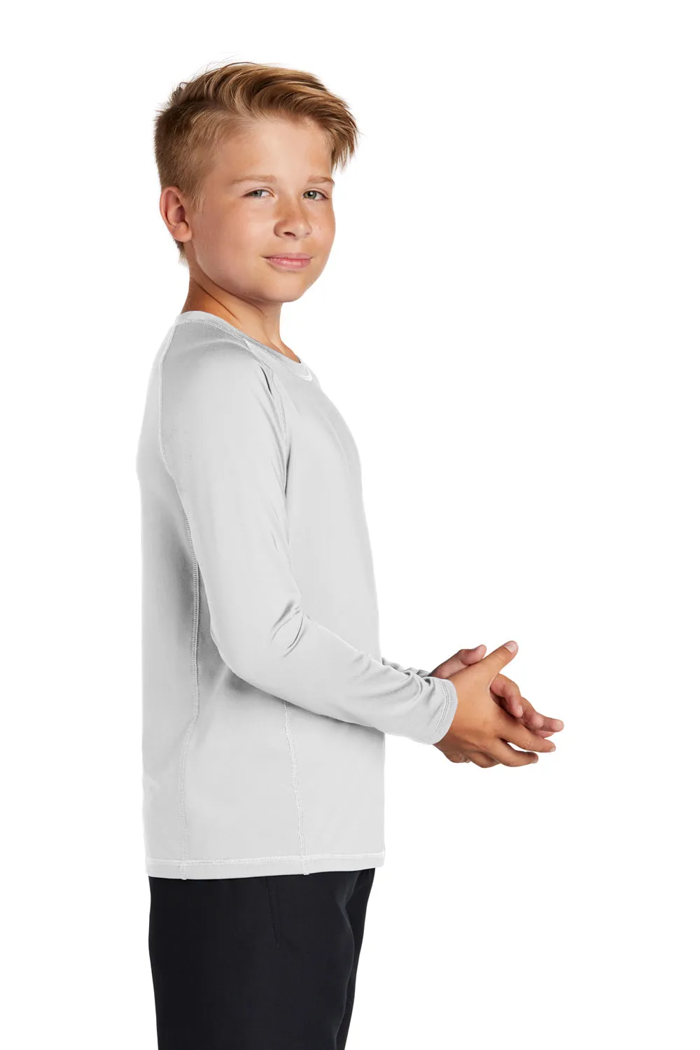 Sport-Tek Youth Rashguard Moisture Wicking Long Sleeve Crewneck T-Shirt - White Clothing Sport-Tek