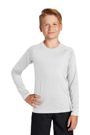 Sport-Tek Youth Rashguard Moisture Wicking Long Sleeve Crewneck T-Shirt - White Clothing Sport-Tek