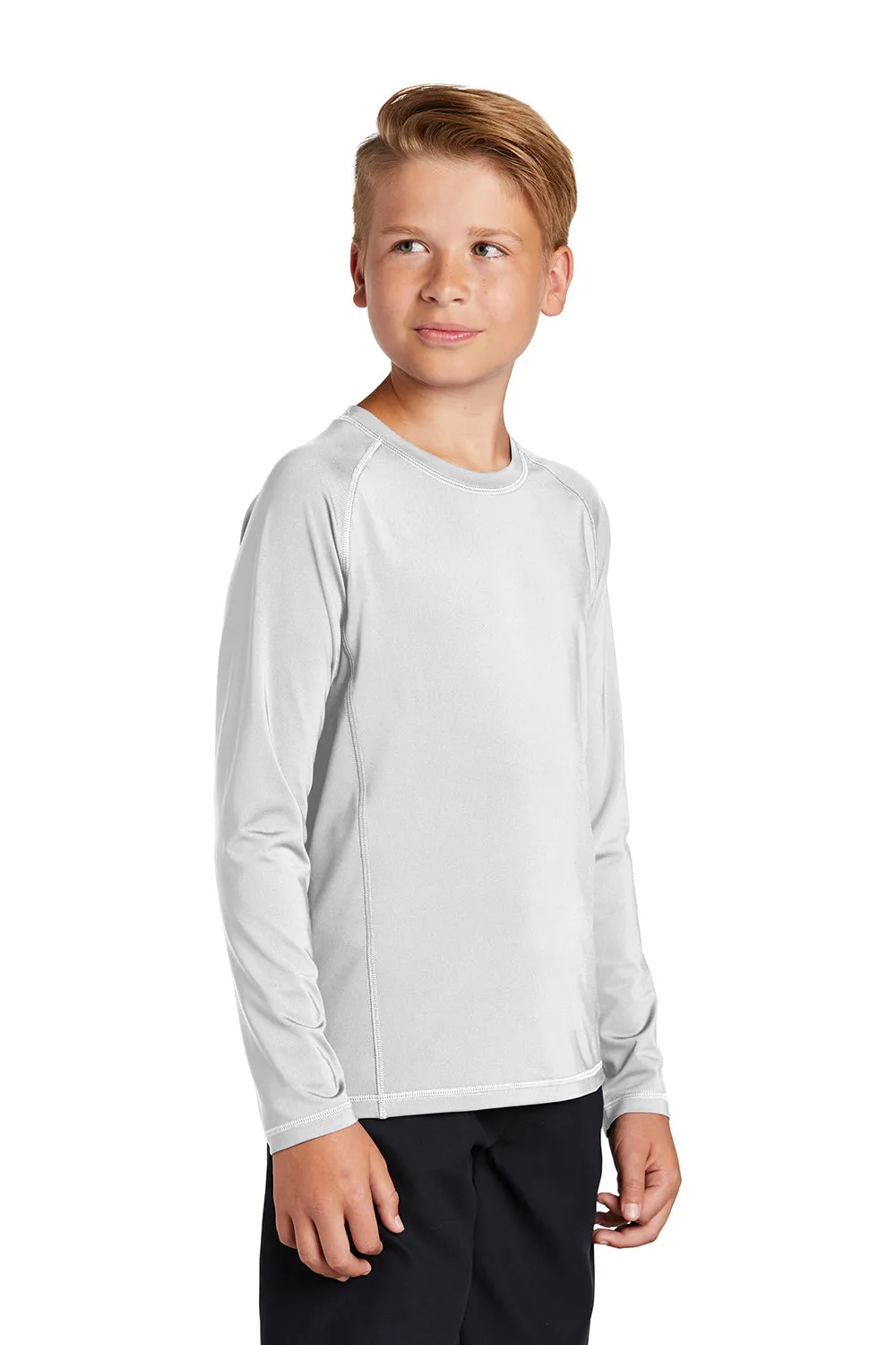 Sport-Tek Youth Rashguard Moisture Wicking Long Sleeve Crewneck T-Shirt - White Clothing Sport-Tek