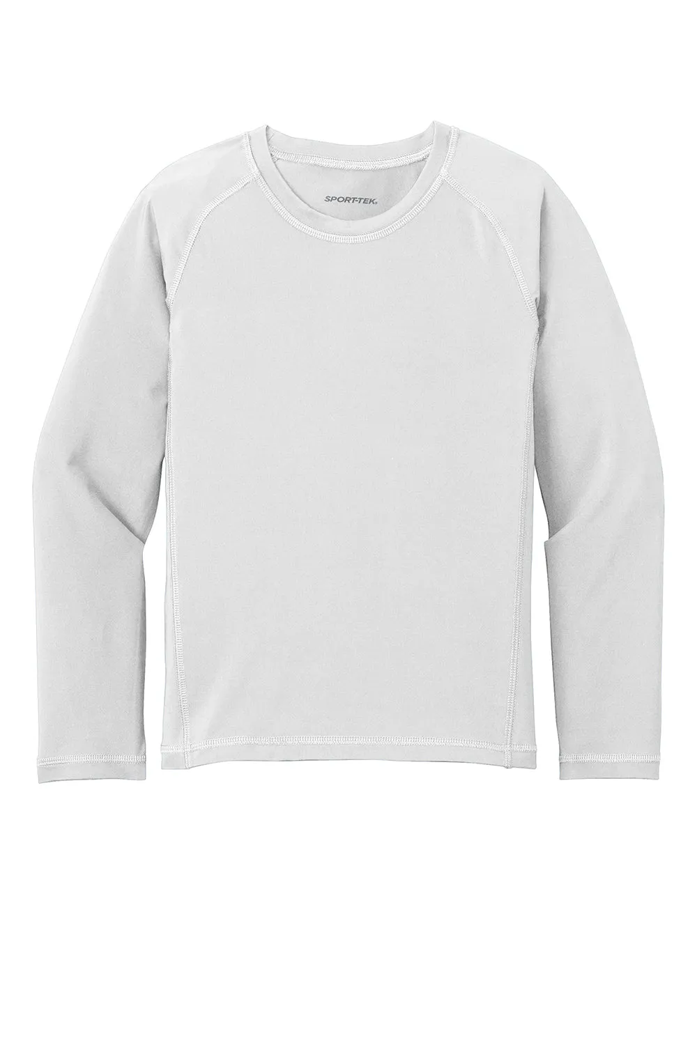 Sport-Tek Youth Rashguard Moisture Wicking Long Sleeve Crewneck T-Shirt - White Clothing Sport-Tek
