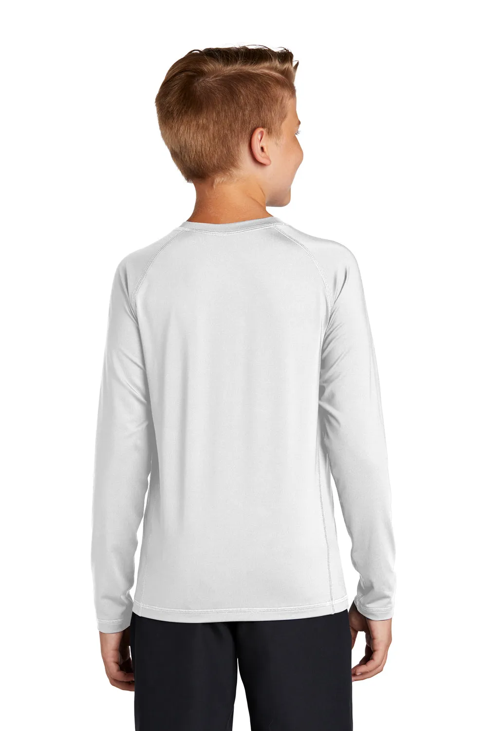 Sport-Tek Youth Rashguard Moisture Wicking Long Sleeve Crewneck T-Shirt - White Clothing Sport-Tek