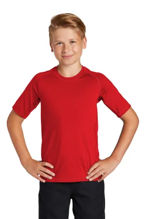Sport-Tek Youth Rashguard Moisture Wicking Short Sleeve Crewneck T-Shirt - True Red Clothing Sport-Tek