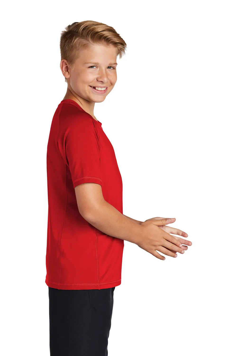 Sport-Tek Youth Rashguard Moisture Wicking Short Sleeve Crewneck T-Shirt - True Red Clothing Sport-Tek