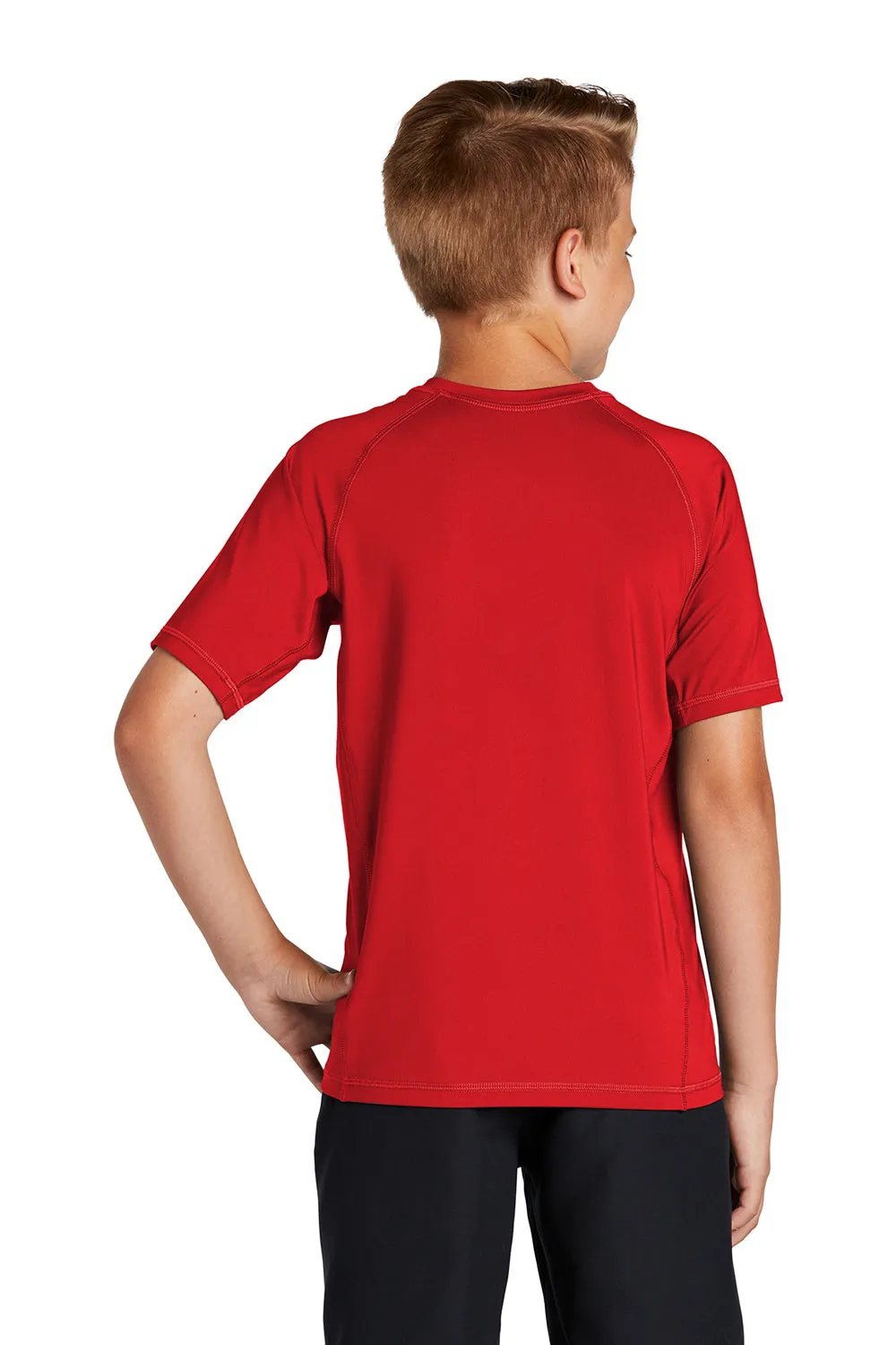 Sport-Tek Youth Rashguard Moisture Wicking Short Sleeve Crewneck T-Shirt - True Red Clothing Sport-Tek