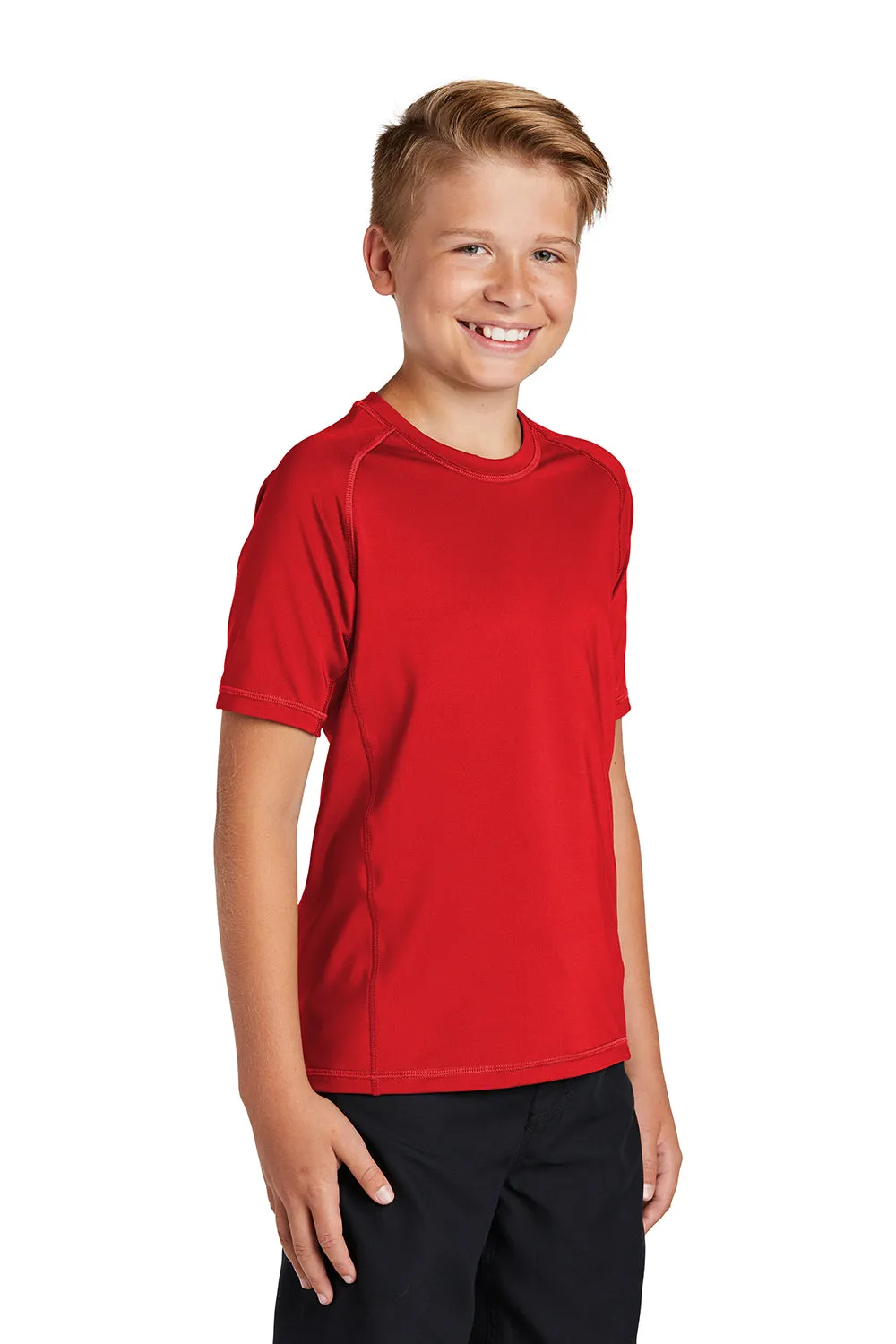 Sport-Tek Youth Rashguard Moisture Wicking Short Sleeve Crewneck T-Shirt - True Red Clothing Sport-Tek