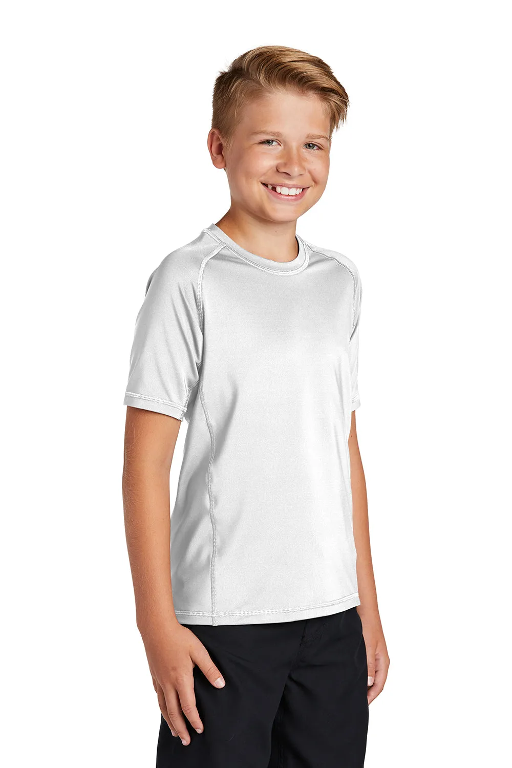 Sport-Tek Youth Rashguard Moisture Wicking Short Sleeve Crewneck T-Shirt - White Clothing Sport-Tek
