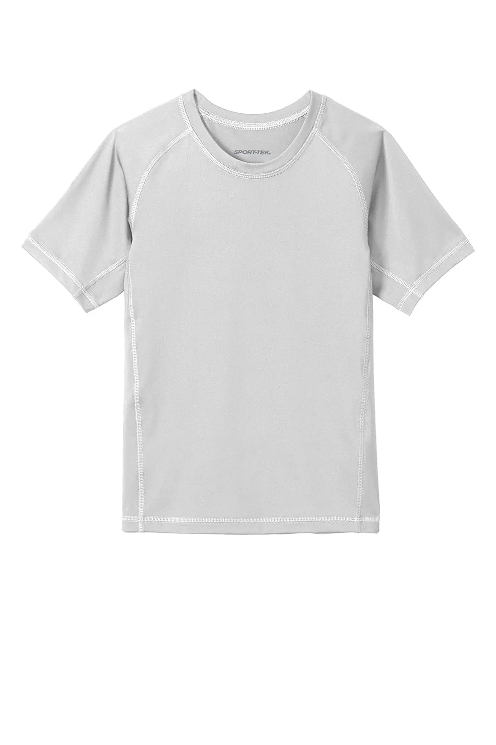 Sport-Tek Youth Rashguard Moisture Wicking Short Sleeve Crewneck T-Shirt - White Clothing Sport-Tek