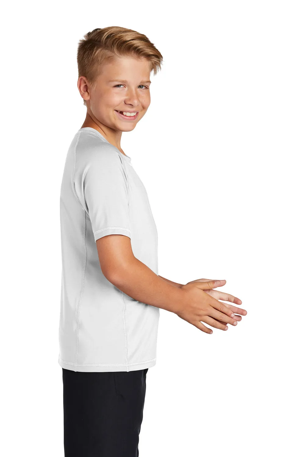 Sport-Tek Youth Rashguard Moisture Wicking Short Sleeve Crewneck T-Shirt - White Clothing Sport-Tek