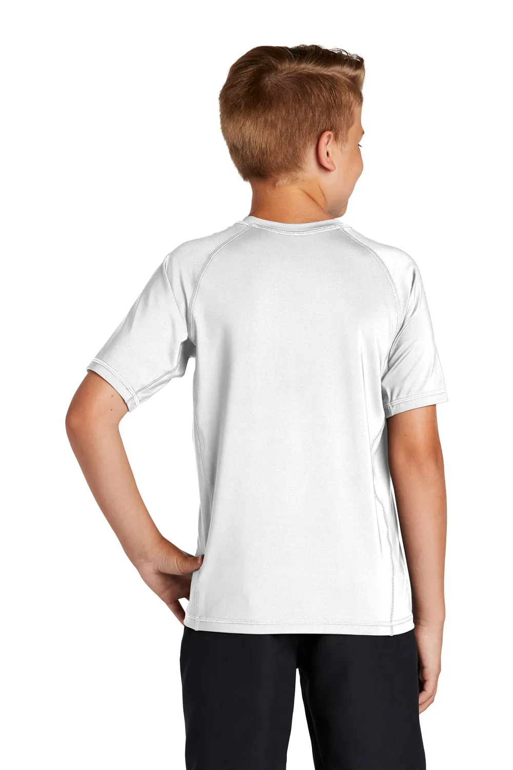 Sport-Tek Youth Rashguard Moisture Wicking Short Sleeve Crewneck T-Shirt - White Clothing Sport-Tek