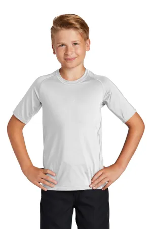 Sport-Tek Youth Rashguard Moisture Wicking Short Sleeve Crewneck T-Shirt - White Clothing Sport-Tek