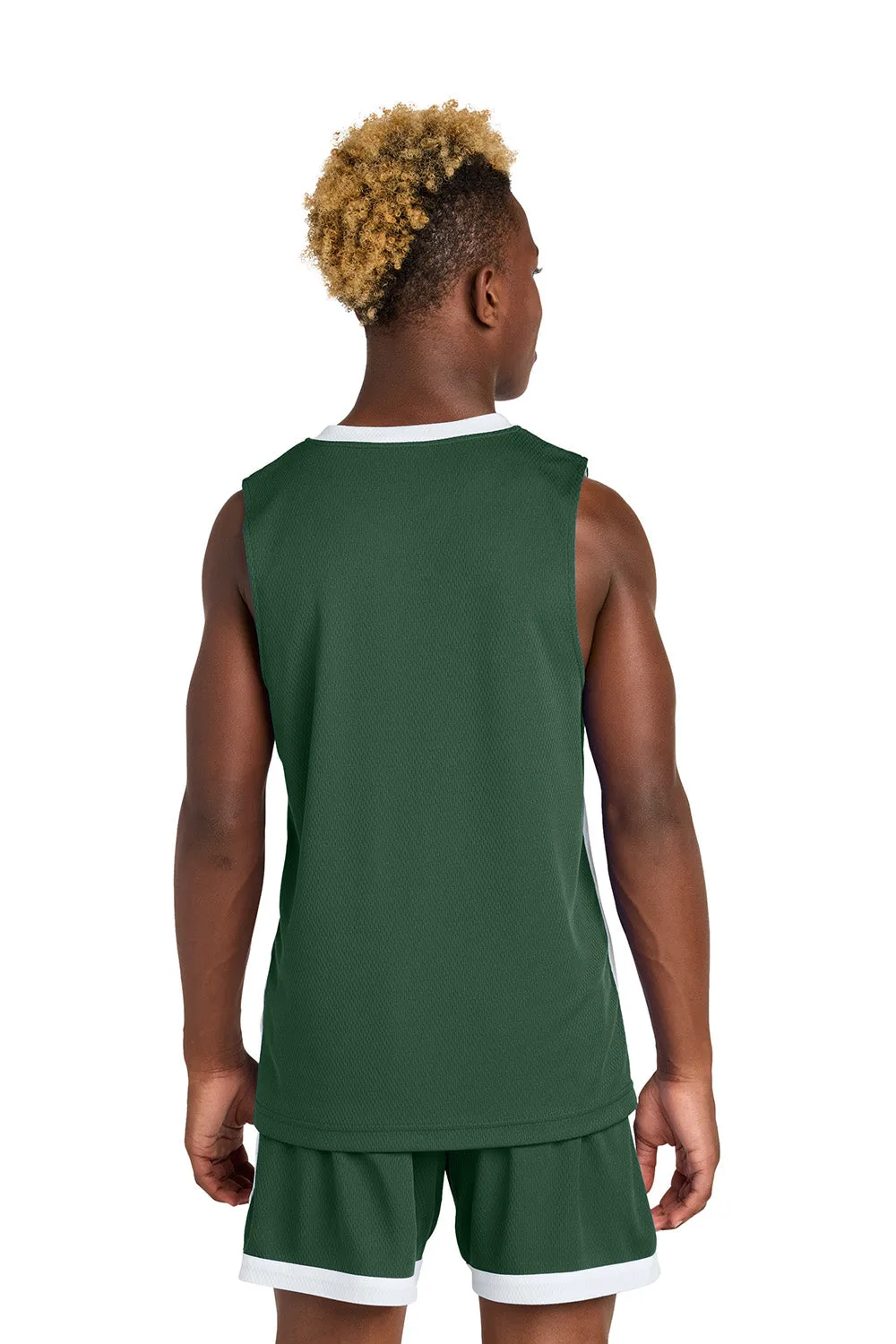 Sport-Tek Youth Rival Basketball Moisture Wicking Reversible Jersey Tank Top - Forest Green/White Clothing Sport-Tek