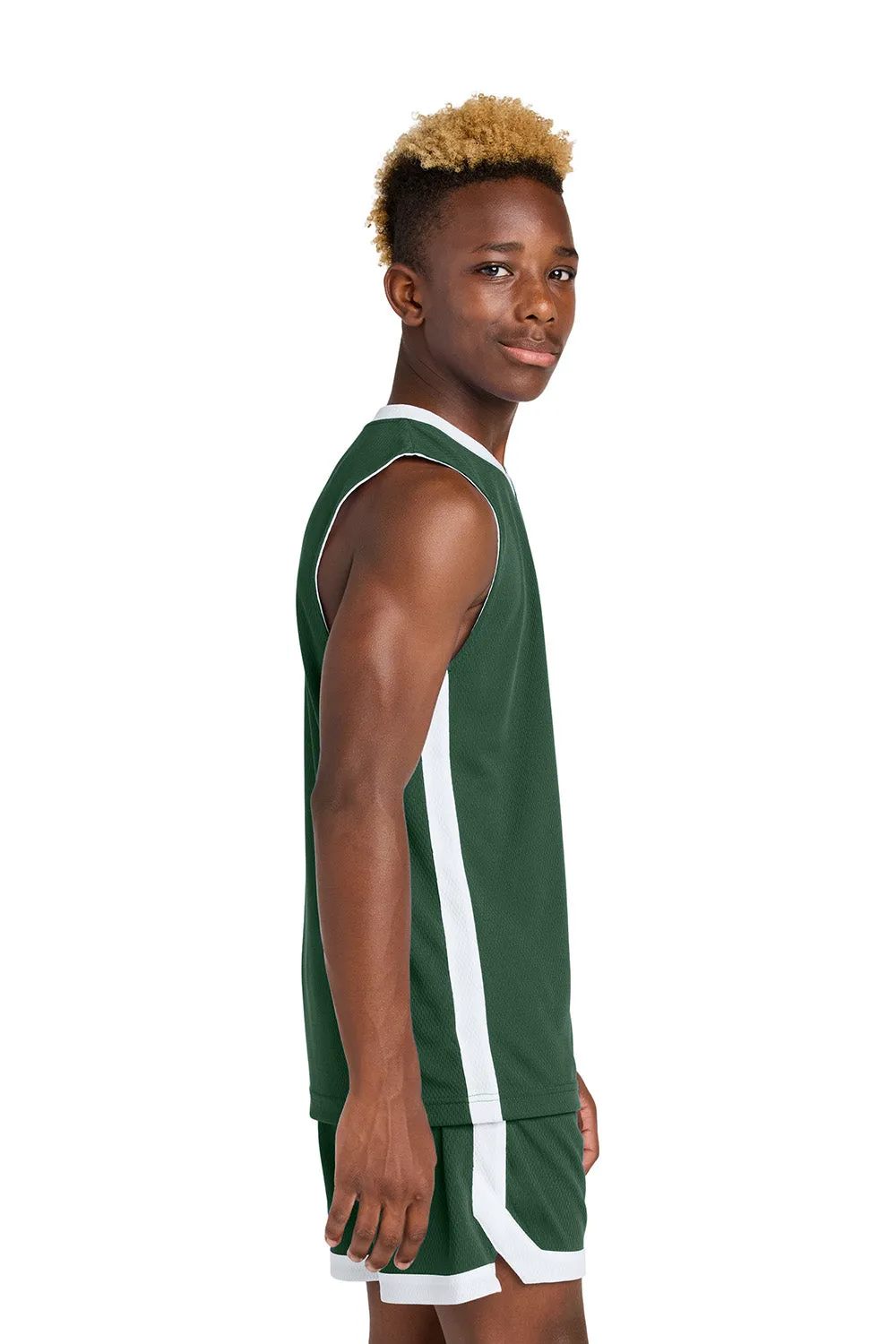 Sport-Tek Youth Rival Basketball Moisture Wicking Reversible Jersey Tank Top - Forest Green/White Clothing Sport-Tek