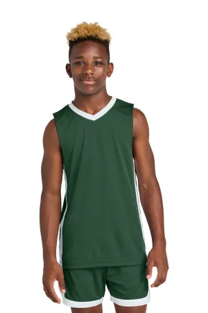 Sport-Tek Youth Rival Basketball Moisture Wicking Reversible Jersey Tank Top - Forest Green/White Clothing Sport-Tek