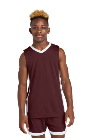 Sport-Tek Youth Rival Basketball Moisture Wicking Reversible Jersey Tank Top - Maroon/White Clothing Sport-Tek