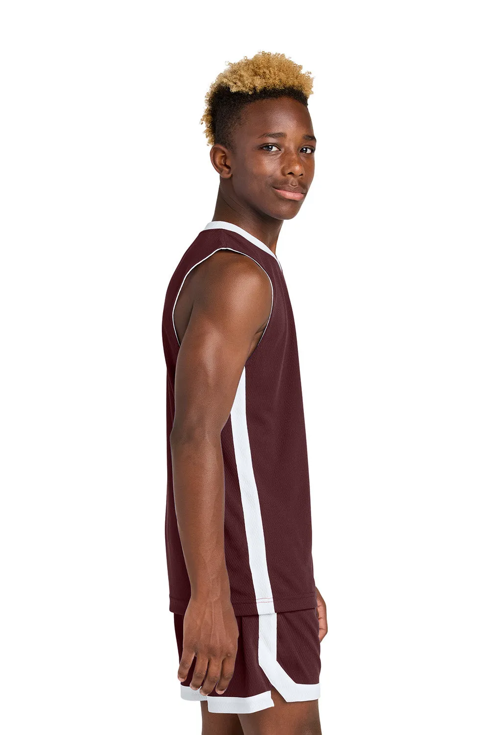 Sport-Tek Youth Rival Basketball Moisture Wicking Reversible Jersey Tank Top - Maroon/White Clothing Sport-Tek