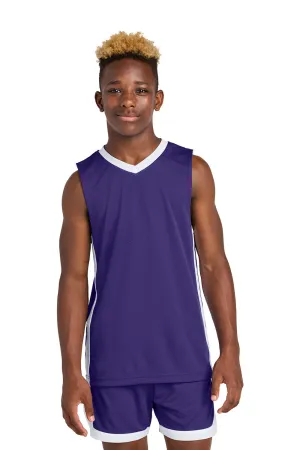 Sport-Tek Youth Rival Basketball Moisture Wicking Reversible Jersey Tank Top - Purple/White Clothing Sport-Tek