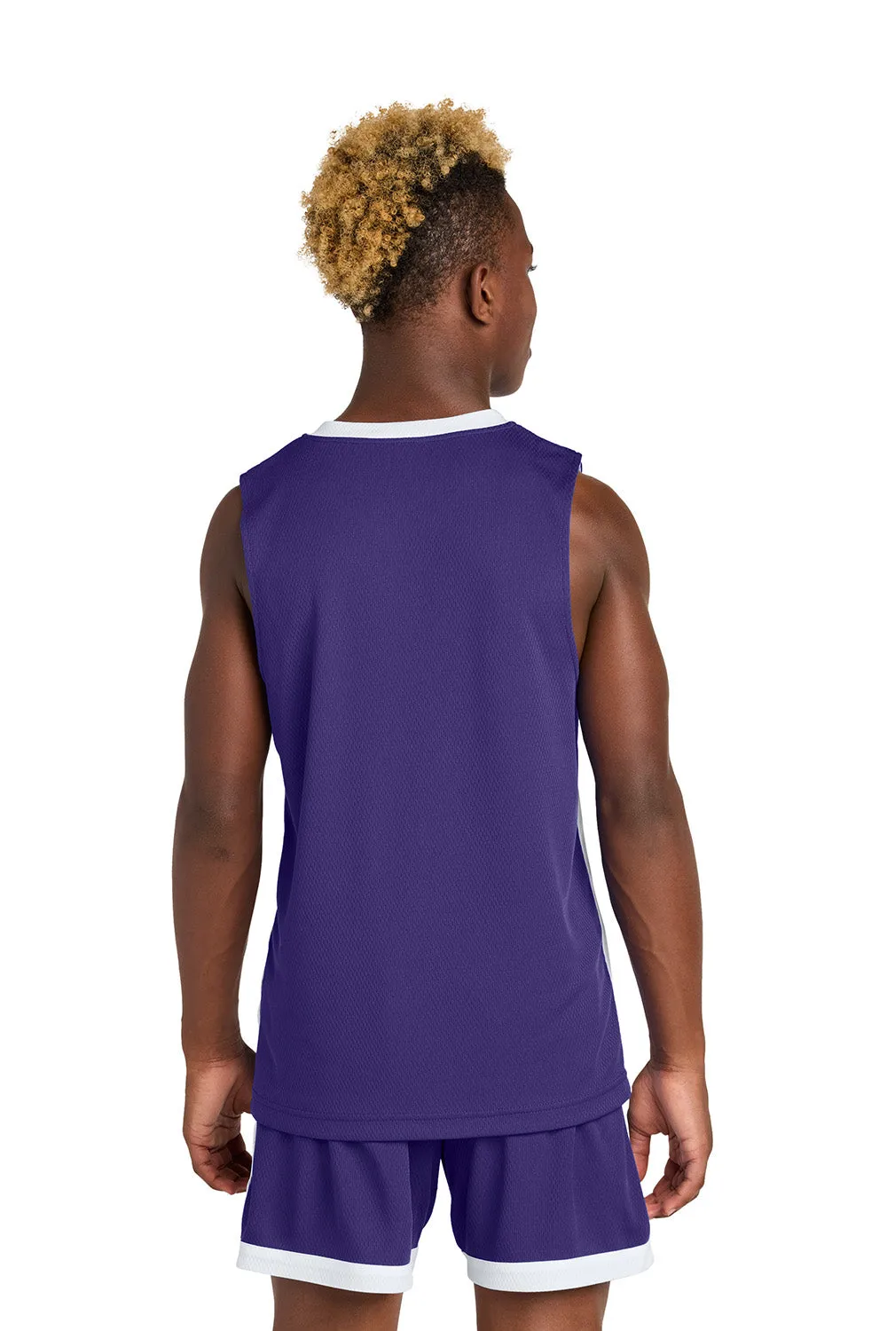 Sport-Tek Youth Rival Basketball Moisture Wicking Reversible Jersey Tank Top - Purple/White Clothing Sport-Tek