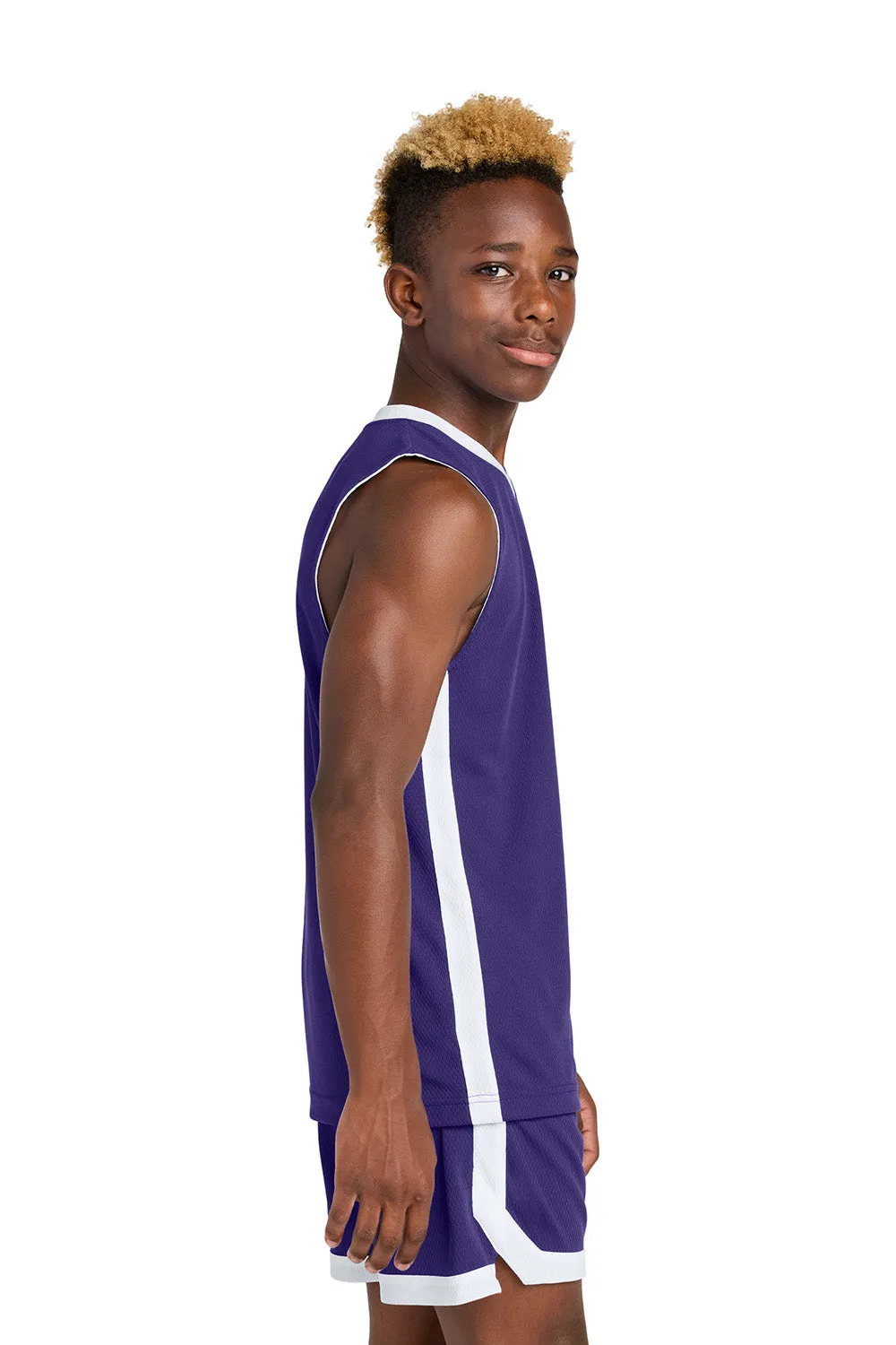 Sport-Tek Youth Rival Basketball Moisture Wicking Reversible Jersey Tank Top - Purple/White Clothing Sport-Tek