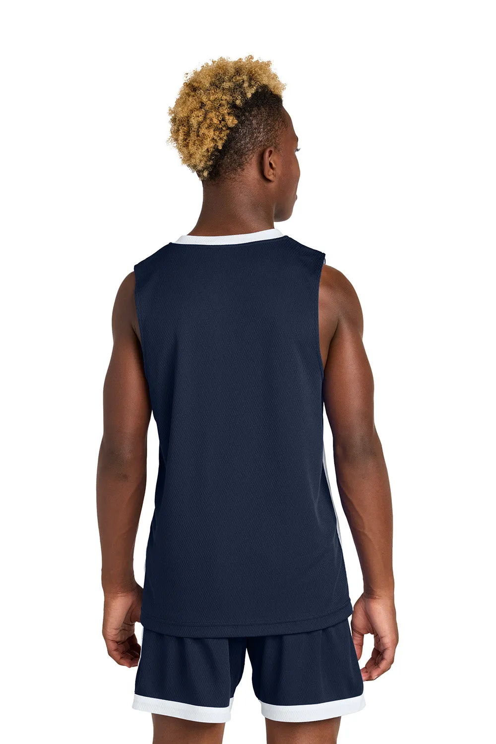 Sport-Tek Youth Rival Basketball Moisture Wicking Reversible Jersey Tank Top - True Navy Blue/White Clothing Sport-Tek