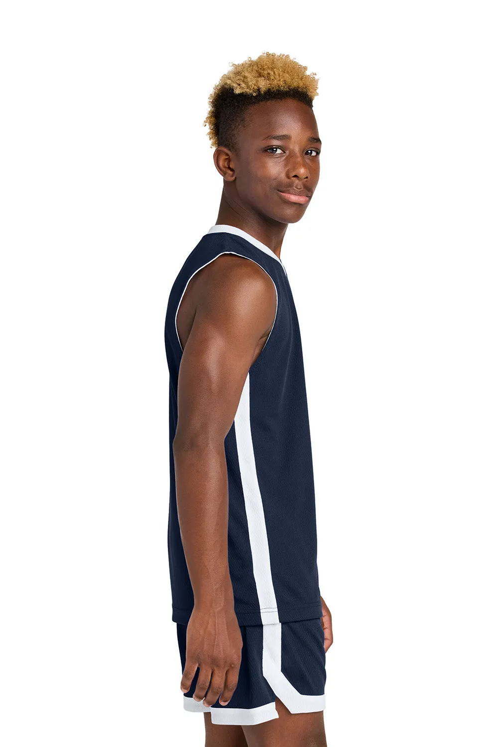 Sport-Tek Youth Rival Basketball Moisture Wicking Reversible Jersey Tank Top - True Navy Blue/White Clothing Sport-Tek