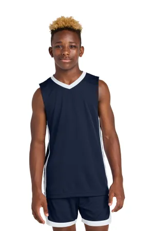 Sport-Tek Youth Rival Basketball Moisture Wicking Reversible Jersey Tank Top - True Navy Blue/White Clothing Sport-Tek