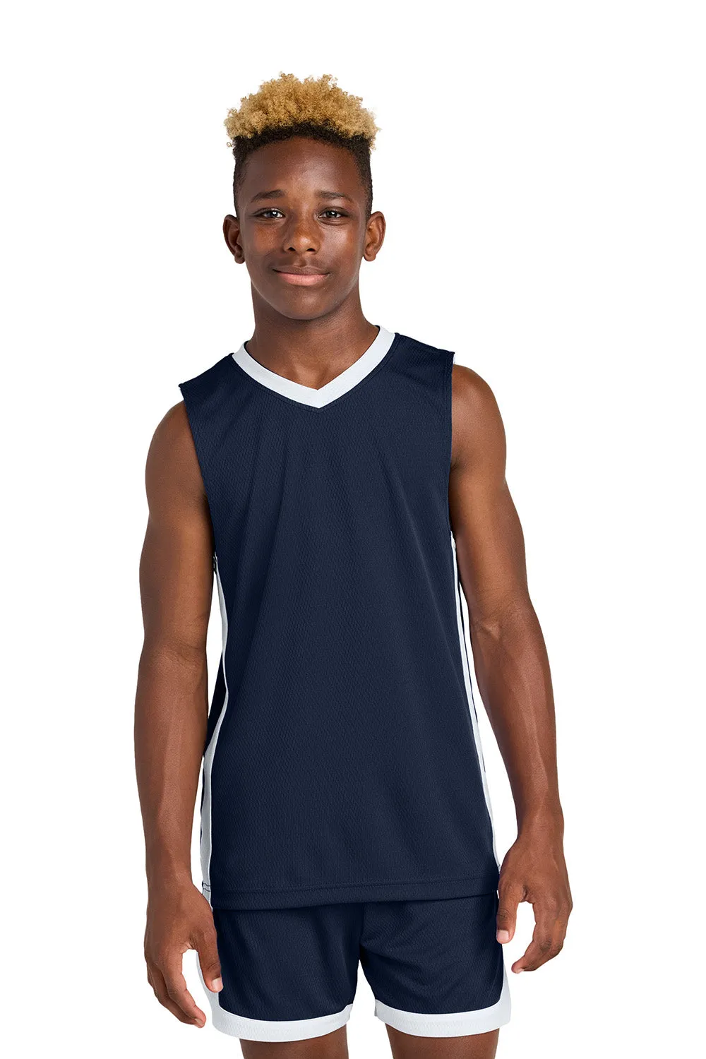 Sport-Tek Youth Rival Basketball Moisture Wicking Reversible Jersey Tank Top - True Navy Blue/White Clothing Sport-Tek