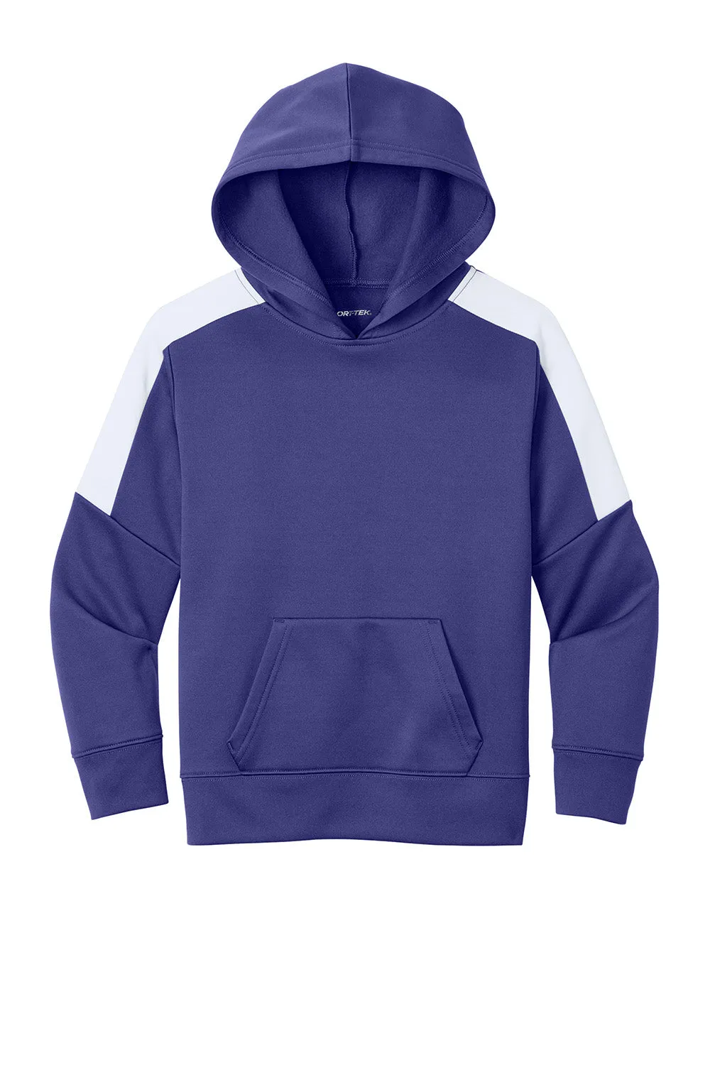 Sport-Tek Youth Sport-Wick Moisture Wicking United Fleece Hooded Sweatshirt Hoodie w/ Pouch Pocket - Purple/White Clothing Sport-Tek