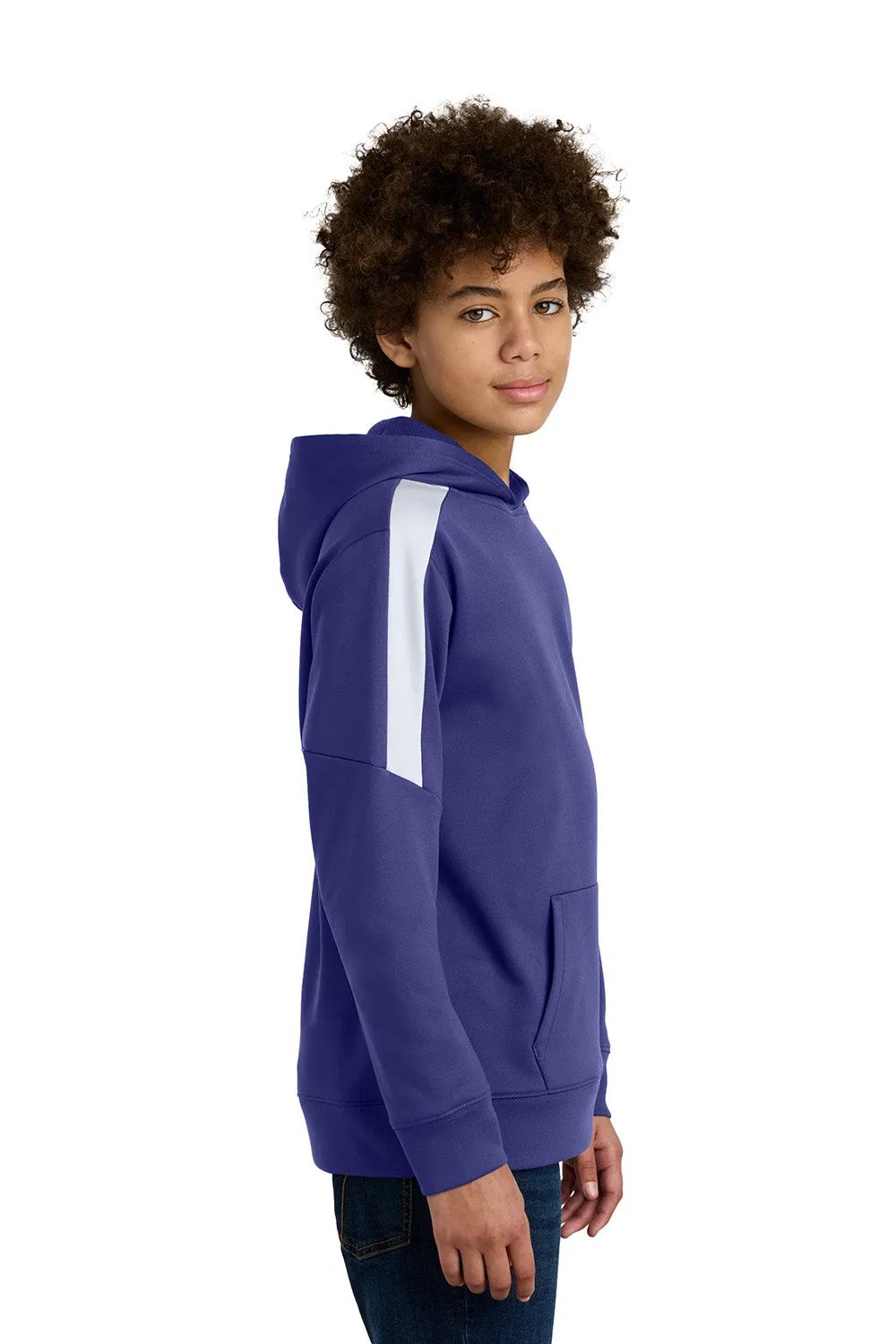 Sport-Tek Youth Sport-Wick Moisture Wicking United Fleece Hooded Sweatshirt Hoodie w/ Pouch Pocket - Purple/White Clothing Sport-Tek
