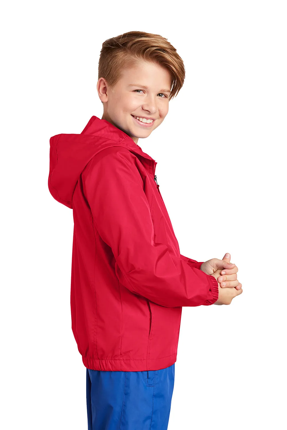 Sport-Tek Youth Water Resistant Full Zip Hooded Jacket - True Red - Closeout