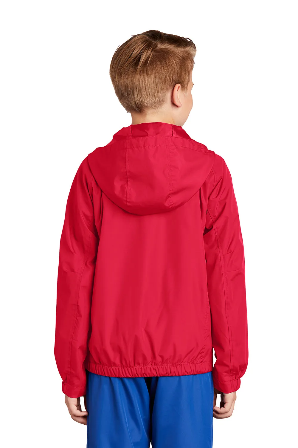 Sport-Tek Youth Water Resistant Full Zip Hooded Jacket - True Red - Closeout