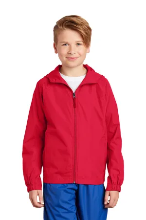 Sport-Tek Youth Water Resistant Full Zip Hooded Jacket - True Red - Closeout