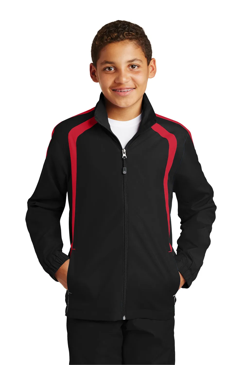 Sport-Tek Youth Water Resistant Full Zip Jacket - Black/True Red