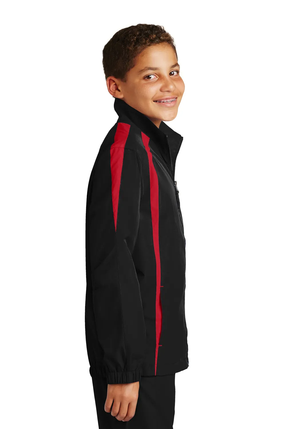 Sport-Tek Youth Water Resistant Full Zip Jacket - Black/True Red