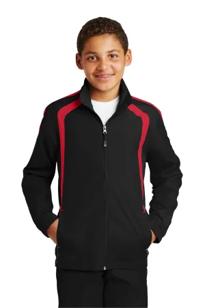 Sport-Tek Youth Water Resistant Full Zip Jacket - Black/True Red