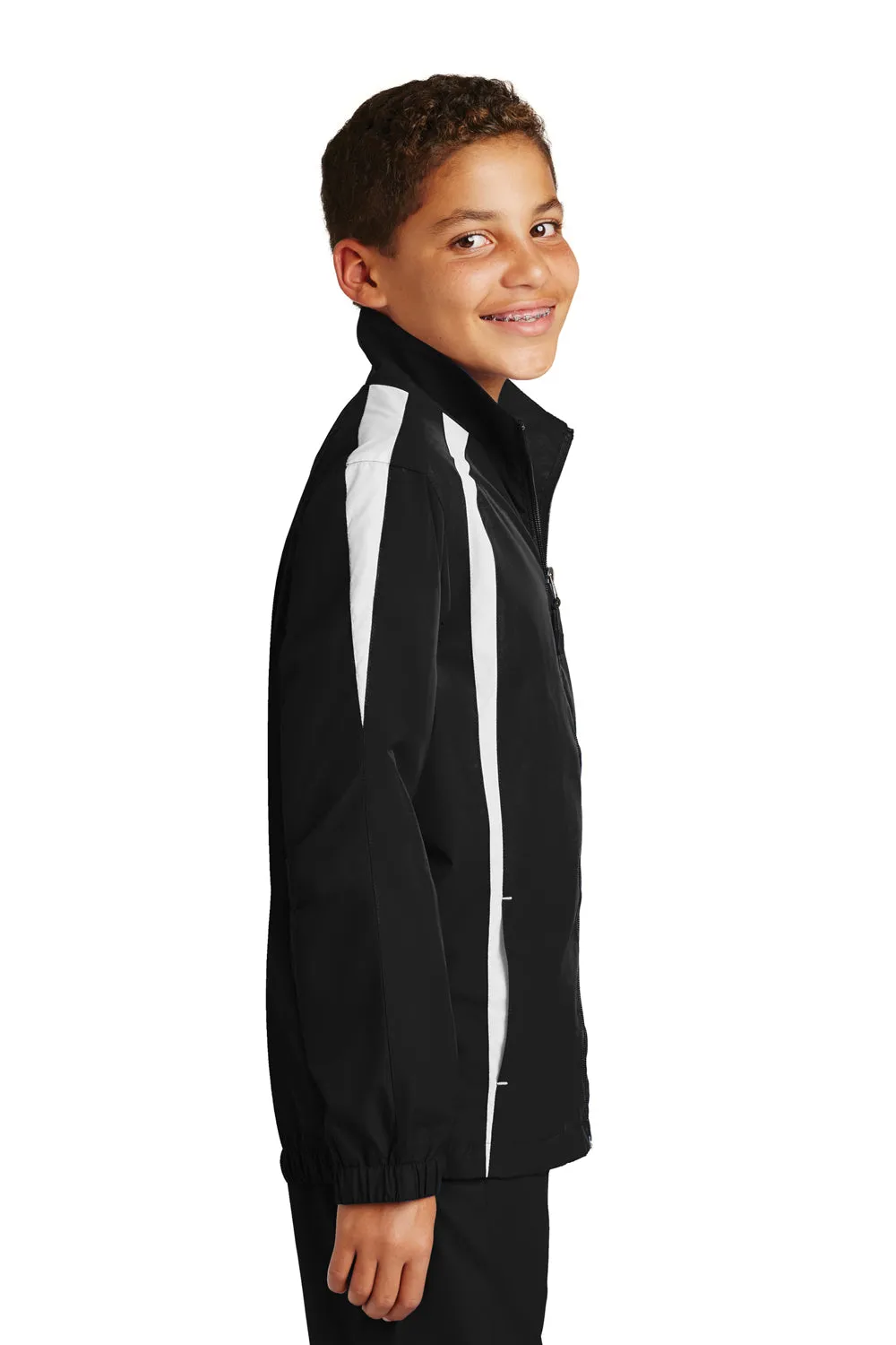 Sport-Tek Youth Water Resistant Full Zip Jacket - Black/White