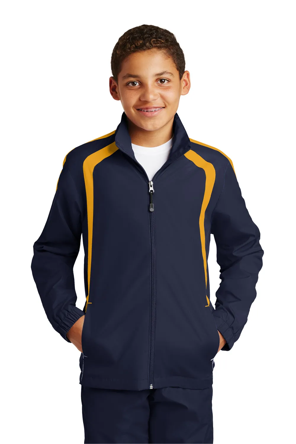 Sport-Tek Youth Water Resistant Full Zip Jacket - True Navy Blue/Gold