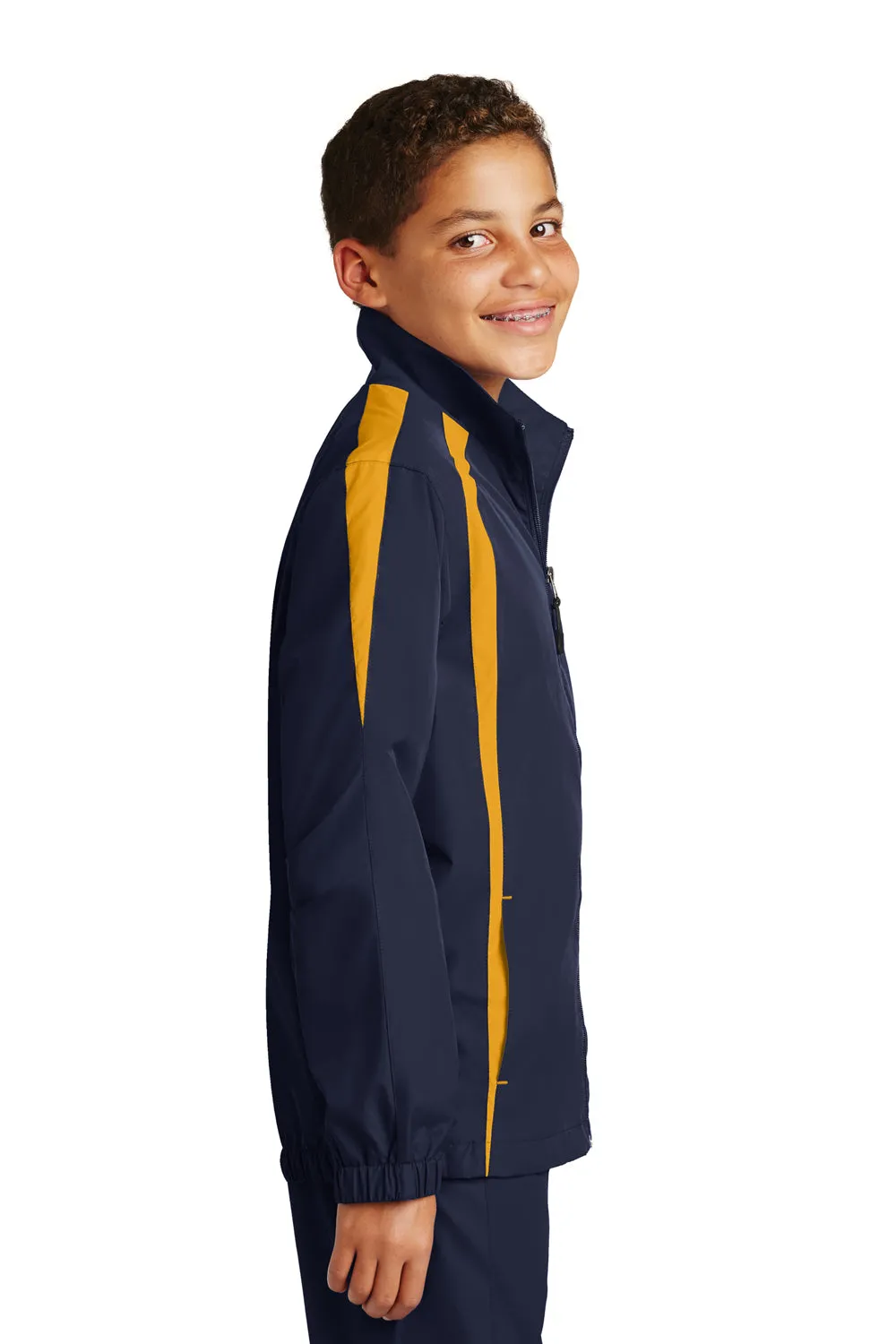 Sport-Tek Youth Water Resistant Full Zip Jacket - True Navy Blue/Gold