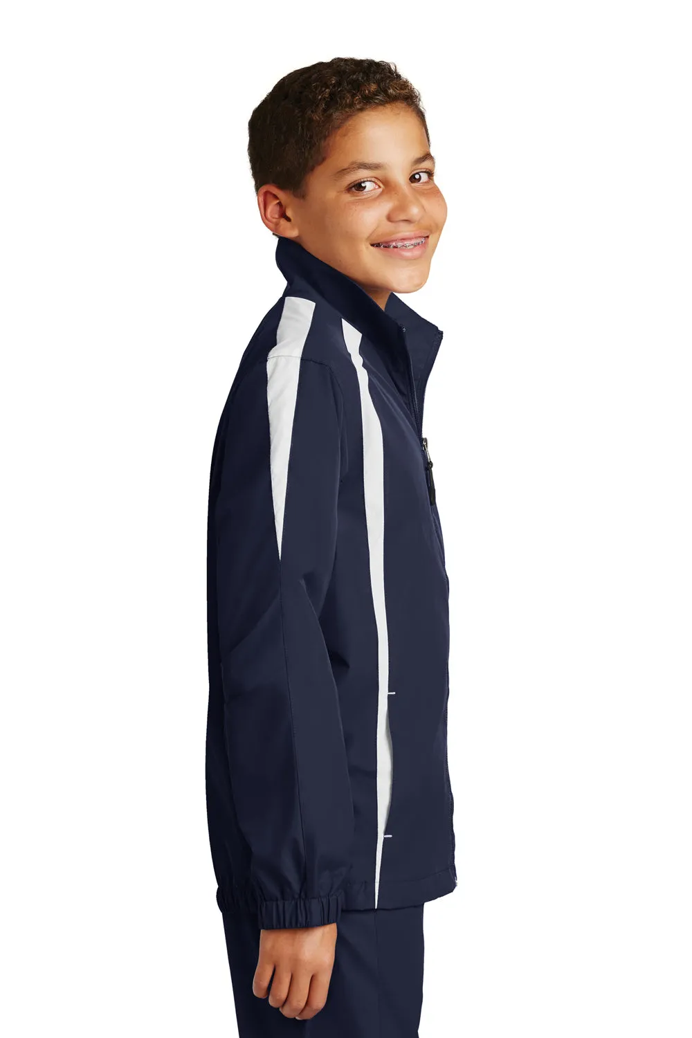 Sport-Tek Youth Water Resistant Full Zip Jacket - True Navy Blue/White